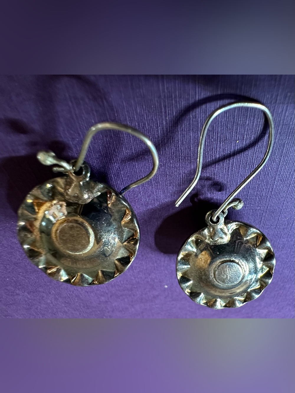 Anne Koplik Americana crystal halo dangle earrings with red and blue stones. - Picture 4 of 7